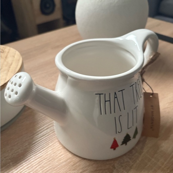 Rae Dunn THAT TREE IS LIT Ceramic Watering Can Magenta Christmas - NEW! - Picture 2 of 3